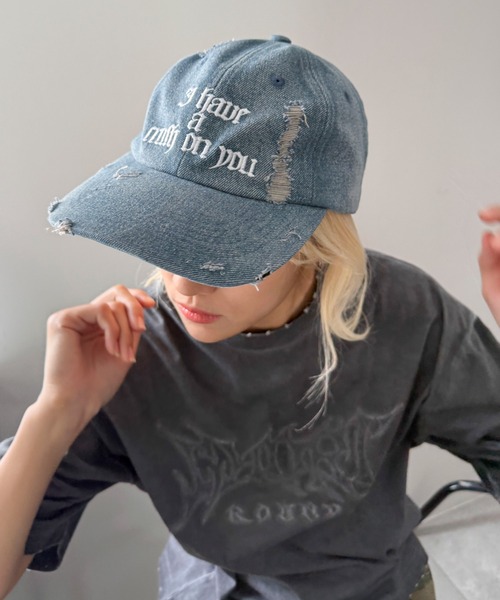 【夏にピッタリ爽やか♪】シャネル★ココビーチ デニムキャップ WEGO/オールドイングリッシュロゴダメージデニムキャップ