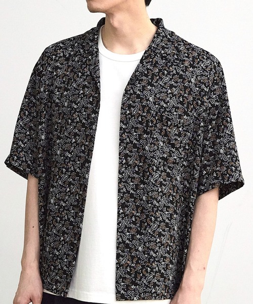 RATTLE TRAP(ラトルトラップ)の「シアーペイズリー柄オープンカラー半袖シャツ(シャツ/ブラウス・メンズ・ブラック系その他/ボルドー・M/L)」の1枚目の写真