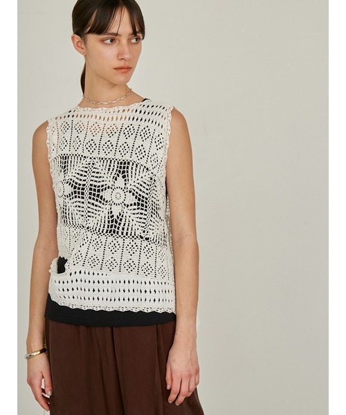 styling/（スタイリング）の「ハンドクロシェニットベスト（ベスト・レディース・ブラック/ホワイト・FREE）」の12枚目の写真