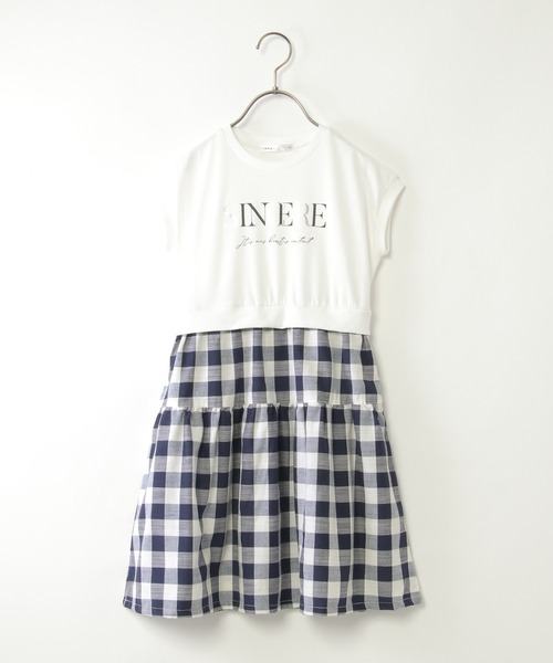 ikka(イッカ)の「ブロックチェックドッキングワンピース(120~160cm)(ワンピース・キッズ・オフホワイト/チャコールグレー・120/130/140/150/160)」の2枚目の写真