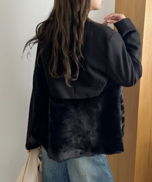 Ada.(エイダ)の「フェイクファー切り替え ペプラム ノーカラーコート(ノーカラーコート・レディース・アイボリー/ブラック/ベージュ・M/L)」の20枚目の写真