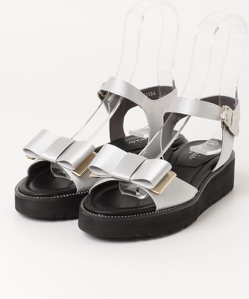 ランダ RANDA ビッグリボンフラットサンダル （BLACK） -靴