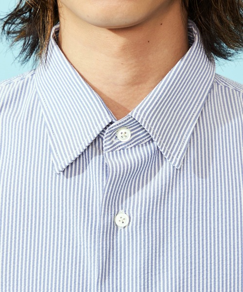 Lee(リー)の「Lee/リー【涼】シアサッカーハーフスリーブシャツ /半袖シャツ/軽量シャツ/ストライプシャツ(シャツ/ブラウス・メンズ・モカ/ネイビー/ブラック・MEDIUM/X-LARGE/LARGE/SMALL)」の22枚目の写真