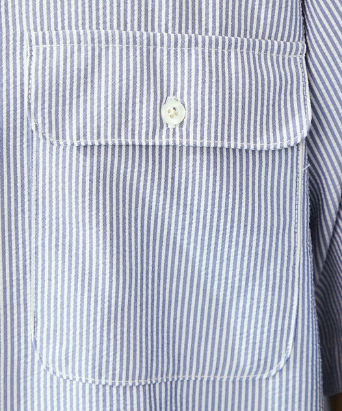 Lee(リー)の「Lee/リー【涼】シアサッカーハーフスリーブシャツ /半袖シャツ/軽量シャツ/ストライプシャツ(シャツ/ブラウス・メンズ・モカ/ネイビー/ブラック・MEDIUM/X-LARGE/LARGE/SMALL)」の21枚目の写真