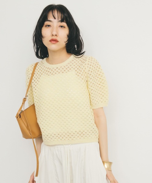 KBF（ケイビーエフ）の「ループヤーンメッシュプルオーバー（ニット/セーター・レディース・ブラック/イエロー/アイボリー・ONE）」の3枚目の写真