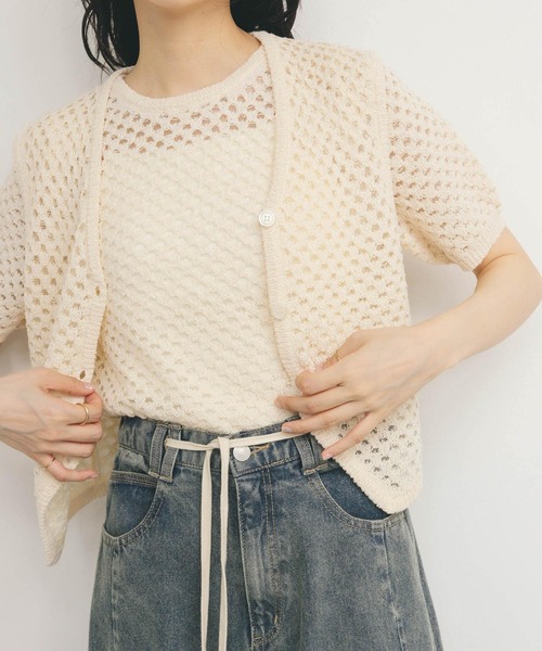 KBF（ケイビーエフ）の「ループヤーンメッシュプルオーバー（ニット/セーター・レディース・ブラック/イエロー/アイボリー・ONE）」の2枚目の写真