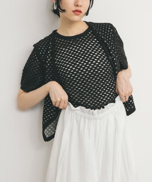 KBF（ケイビーエフ）の「ループヤーンメッシュプルオーバー（ニット/セーター・レディース・ブラック/イエロー/アイボリー・ONE）」の9枚目の写真