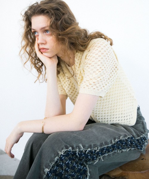 KBF（ケイビーエフ）の「ループヤーンメッシュプルオーバー（ニット/セーター・レディース・ブラック/イエロー/アイボリー・ONE）」の21枚目の写真