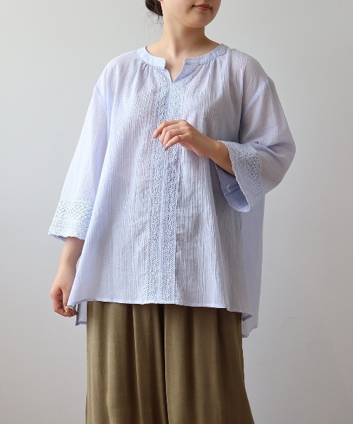 【MB】【Ｌ〜５Ｌ】ワッシャーコットンフロントレースブラウス セール】【L～5L 大きいサイズ】ワッシャーコットンフロント