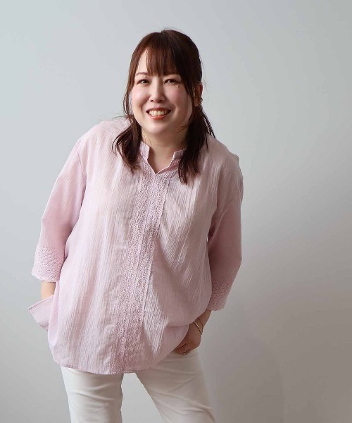 【MB】【Ｌ〜５Ｌ】ワッシャーコットンフロントレースブラウス セール】【L～5L 大きいサイズ】ワッシャーコットンフロント