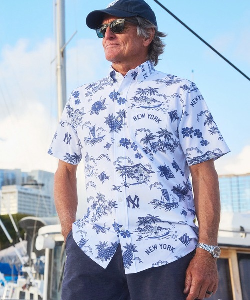 MLB ヤンキース × レインスプーナー　コラボ アロハシャツ　コラボ　S 紺 reyn spooner reynspooner レインスプーナー YANKEES ヤンキース