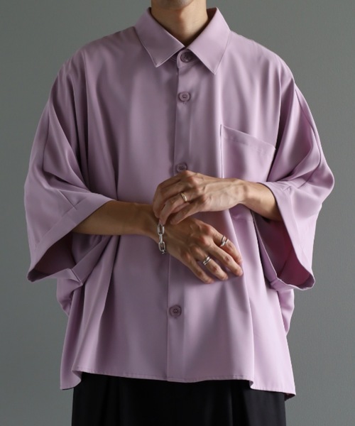 ANEDIST(アンディスト)の「ドルマンショート丈BIGシャツ(シャツ/ブラウス・メンズ・ホワイト/パープル/ブラック・FREE)」の3枚目の写真