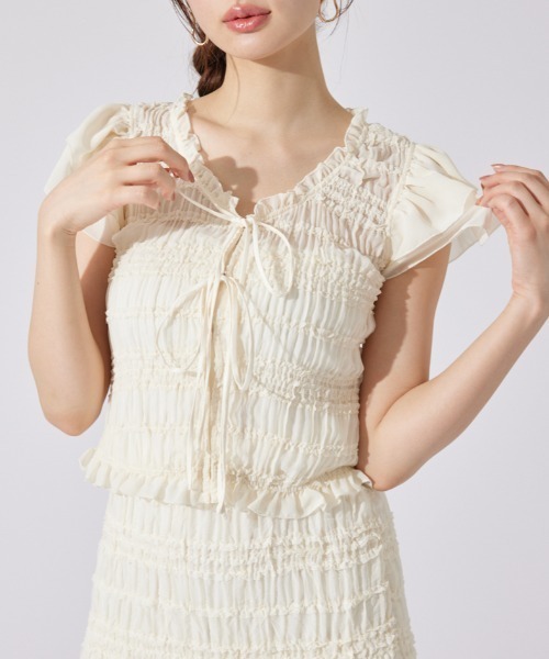 tシャツ 「AKB48千葉恵里さん着用」シャーリングカットトップス 夏服 シアートップス レディース セール】【AKB48千葉恵里さん着用】シャーリングカットトップス