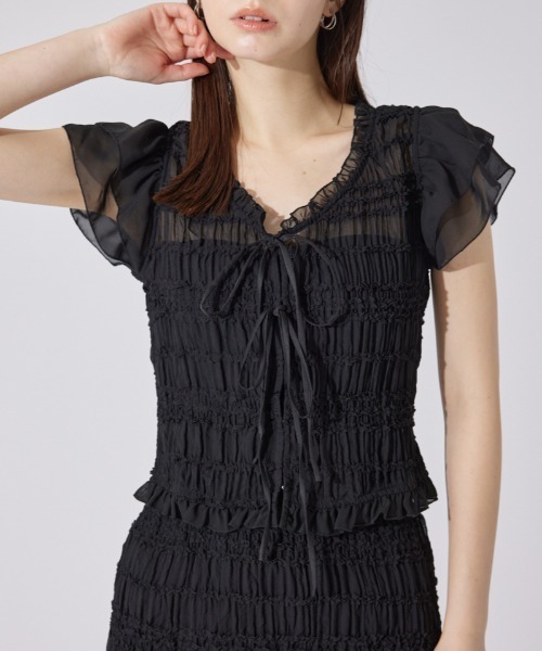 tシャツ 「AKB48千葉恵里さん着用」シャーリングカットトップス 夏服 シアートップス レディース AKB48千葉恵里さん着用】シャーリングカットトップス 夏服
