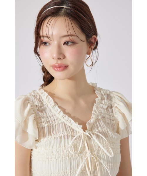tシャツ 「AKB48千葉恵里さん着用」シャーリングカットトップス 夏服 シアートップス レディース AKB48千葉恵里さん着用】シャーリングカットトップス 夏服