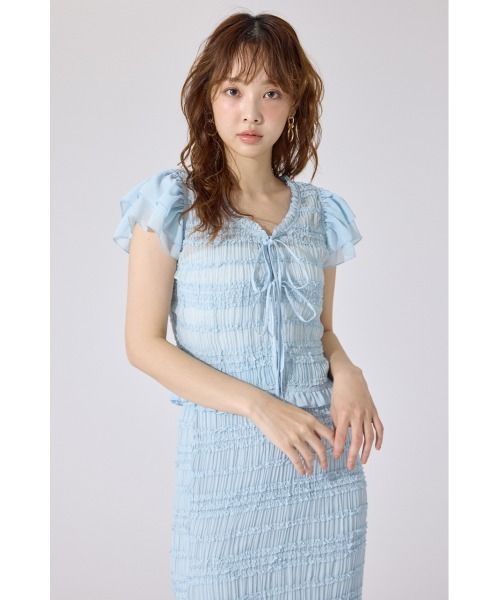 tシャツ 「AKB48千葉恵里さん着用」シャーリングカットトップス 夏服 シアートップス レディース AKB48千葉恵里さん着用】シャーリングカットトップス 夏服