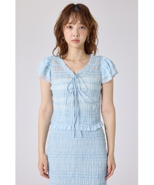 rienda シャーリングカットトップスとフリルスカートのセット rienda | 【AKB48 千葉恵里さん着用】シャーリングカットフリル