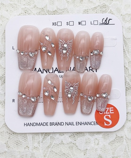Lace Ladies（レースレディース）の「ビジュー付き バタフライ アート ラメ ネイルチップ（ネイルシール/ネイルチップ・レディース・ベージュ・M/S/XS）」の6枚目の写真