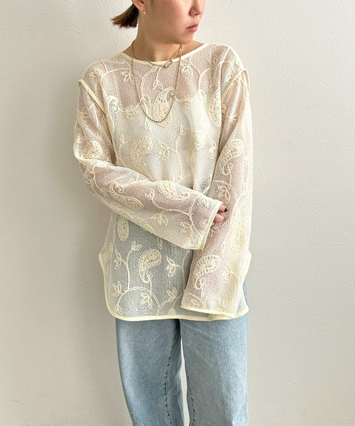 LHELBIE（レルビエ）の「ペイズリーメッシュカーディガン（カーディガン/ボレロ・レディース・アイボリー/ブラック/オフホワイト・M）」の15枚目の写真