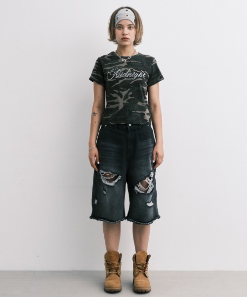 tシャツ A'GEM/9 × .kom 「MIDNIGHT MOVE/ミッドナイトムーブ」 CAMO T-SHIRT/カモ半袖Tシャツ レディース A'GEM/9 × .kom 『MIDNIGHT MOVE/ミッドナイトムーブ』 CAMO T