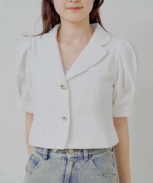 COCO DEAL ツイードパフスリーブジャケット COCODEAL パフスリーブテーラードジャケット 75214280|apricot