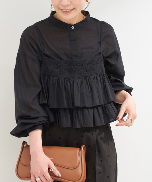 B.C STOCK（ベーセーストック）の「《追加》《2点セット》ウォッシャブル / フリルキャミソールレイヤードブラウス（シャツ/ブラウス・レディース・ブラック/カーキ/ホワイト・FREE）」の2枚目の写真