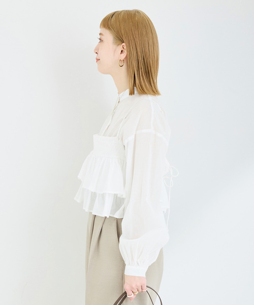 B.C STOCK（ベーセーストック）の「《追加》《2点セット》ウォッシャブル / フリルキャミソールレイヤードブラウス（シャツ/ブラウス・レディース・ブラック/カーキ/ホワイト・FREE）」の10枚目の写真