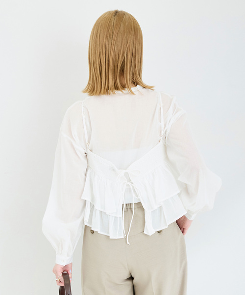 B.C STOCK（ベーセーストック）の「《追加》《2点セット》ウォッシャブル / フリルキャミソールレイヤードブラウス（シャツ/ブラウス・レディース・ブラック/カーキ/ホワイト・FREE）」の9枚目の写真