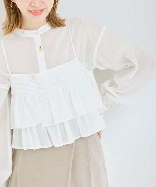 B.C STOCK（ベーセーストック）の「《追加》《2点セット》ウォッシャブル / フリルキャミソールレイヤードブラウス（シャツ/ブラウス・レディース・ブラック/カーキ/ホワイト・FREE）」の14枚目の写真