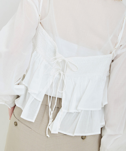 B.C STOCK（ベーセーストック）の「《追加》《2点セット》ウォッシャブル / フリルキャミソールレイヤードブラウス（シャツ/ブラウス・レディース・ブラック/カーキ/ホワイト・FREE）」の17枚目の写真