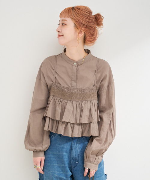 B.C STOCK（ベーセーストック）の「《追加》《2点セット》ウォッシャブル / フリルキャミソールレイヤードブラウス（シャツ/ブラウス・レディース・ブラック/カーキ/ホワイト・FREE）」の19枚目の写真