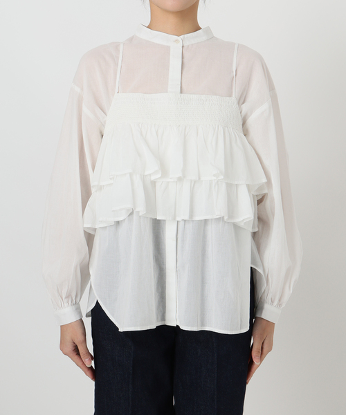 B.C STOCK（ベーセーストック）の「《追加》《2点セット》ウォッシャブル / フリルキャミソールレイヤードブラウス（シャツ/ブラウス・レディース・ブラック/カーキ/ホワイト・FREE）」の4枚目の写真