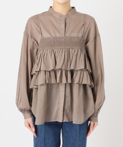 B.C STOCK（ベーセーストック）の「《追加》《2点セット》ウォッシャブル / フリルキャミソールレイヤードブラウス（シャツ/ブラウス・レディース・ブラック/カーキ/ホワイト・FREE）」の5枚目の写真