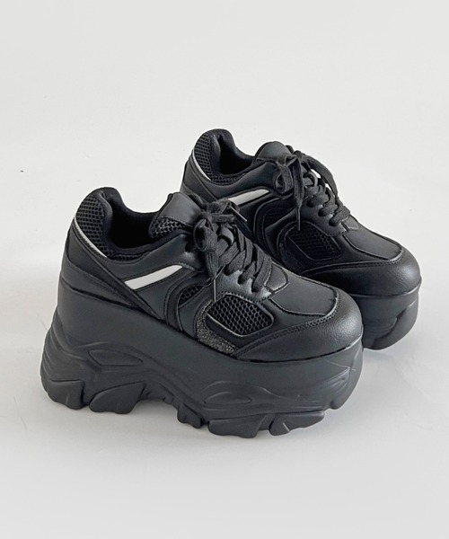 Shoes in Closet(シューズインクローゼット)の「【年中かわいい厚底】+10.5㎝ 厚底 ハイソール ラメMIX ボリューム スニーカー 536(スニーカー・レディース・ブラック/ホワイト・M/S/LL/L)」の11枚目の写真