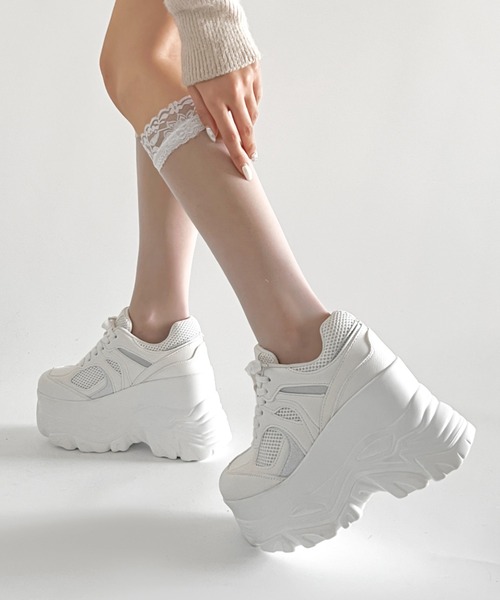 Shoes in Closet(シューズインクローゼット)の「【年中かわいい厚底】+10.5㎝ 厚底 ハイソール ラメMIX ボリューム スニーカー 536(スニーカー・レディース・ブラック/ホワイト・M/S/LL/L)」の16枚目の写真