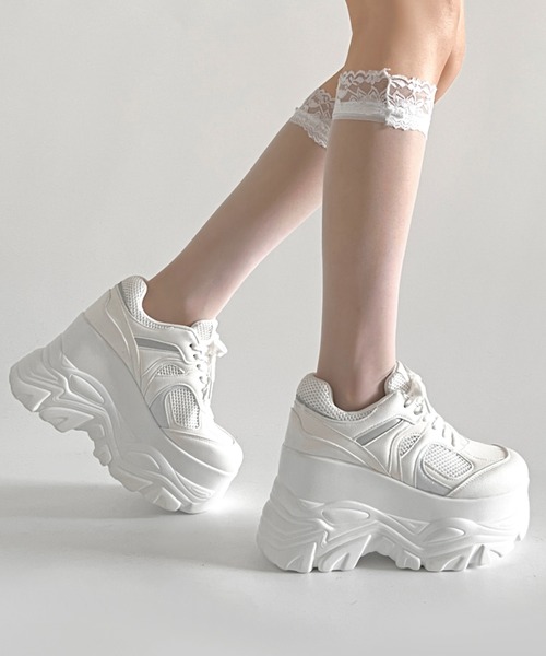 Shoes in Closet(シューズインクローゼット)の「【年中かわいい厚底】+10.5㎝ 厚底 ハイソール ラメMIX ボリューム スニーカー 536(スニーカー・レディース・ブラック/ホワイト・M/S/LL/L)」の17枚目の写真