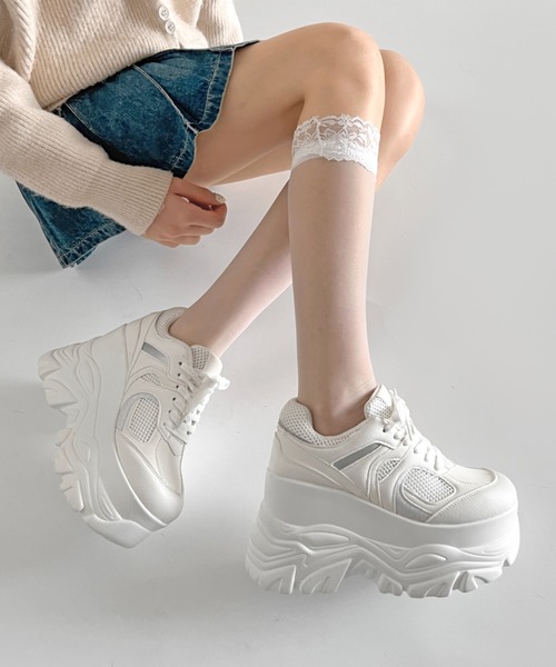 Shoes in Closet(シューズインクローゼット)の「【年中かわいい厚底】+10.5㎝ 厚底 ハイソール ラメMIX ボリューム スニーカー 536(スニーカー・レディース・ブラック/ホワイト・M/S/LL/L)」の14枚目の写真