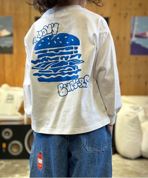 GROOVY COLORS(グルービーカラーズ)の「GROOVY BURGERS Long Sleeve Tee(Tシャツ/カットソー・キッズ・ブラック/ホワイト・125/115)」の10枚目の写真
