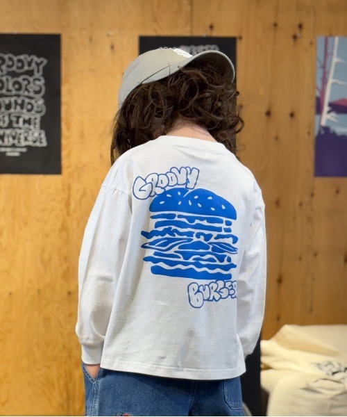GROOVY COLORS(グルービーカラーズ)の「GROOVY BURGERS Long Sleeve Tee(Tシャツ/カットソー・キッズ・ブラック/ホワイト・125/115)」の9枚目の写真
