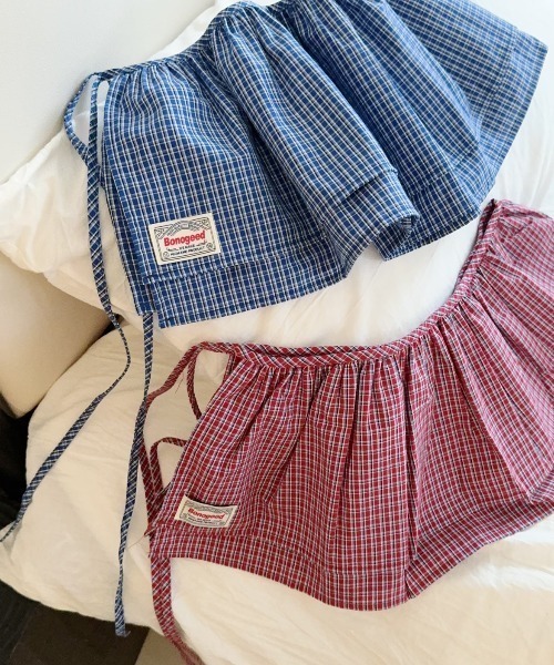 セール】ギンガムチェック ワンポイント フリル レイヤード巻き