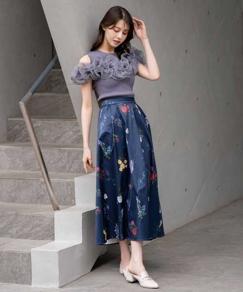 NOELA（ノエラ）の「【15周年】ボタニカルフレアスカート（スカート・レディース・ネイビー/サックスブルー/オフホワイト・S/M）」の13枚目の写真