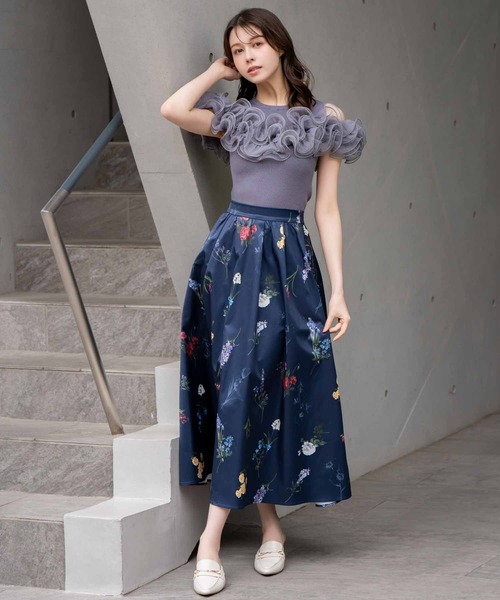 NOELA（ノエラ）の「【15周年】ボタニカルフレアスカート（スカート・レディース・ネイビー/サックスブルー/オフホワイト・S/M）」の12枚目の写真