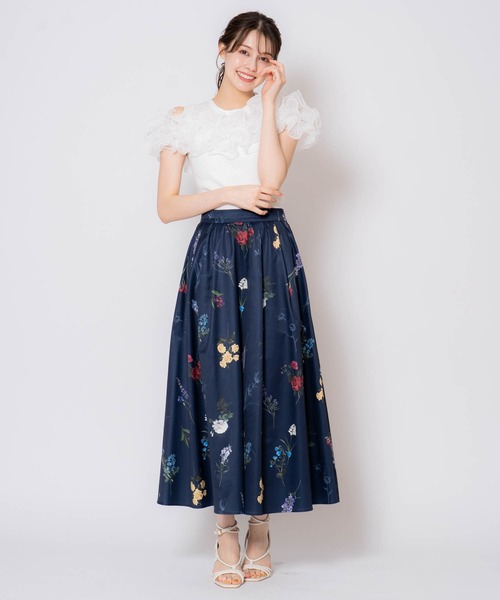 NOELA（ノエラ）の「【15周年】ボタニカルフレアスカート（スカート・レディース・ネイビー/サックスブルー/オフホワイト・S/M）」の9枚目の写真