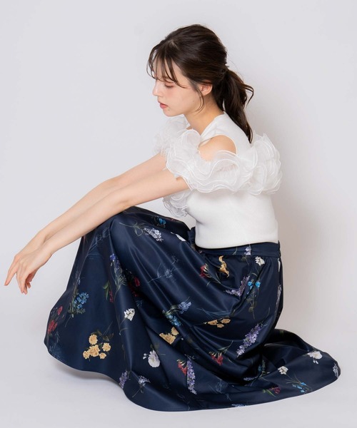 NOELA（ノエラ）の「【15周年】ボタニカルフレアスカート（スカート・レディース・ネイビー/サックスブルー/オフホワイト・S/M）」の7枚目の写真