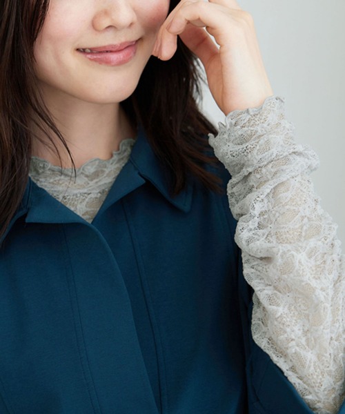 BELLUNA PLUS(ベルーナ)の「のびやかレース素材メロー使いプルオーバー(Tシャツ/カットソー・レディース・グレー/オフホワイト/ブラック・LARGE/X-LARGE/MEDIUM)」の14枚目の写真