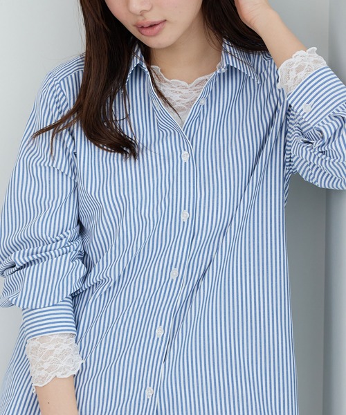 BELLUNA PLUS(ベルーナ)の「のびやかレース素材メロー使いプルオーバー(Tシャツ/カットソー・レディース・グレー/オフホワイト/ブラック・LARGE/X-LARGE/MEDIUM)」の7枚目の写真