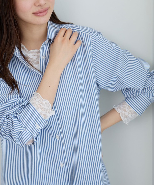 BELLUNA PLUS(ベルーナ)の「のびやかレース素材メロー使いプルオーバー(Tシャツ/カットソー・レディース・グレー/オフホワイト/ブラック・LARGE/X-LARGE/MEDIUM)」の8枚目の写真