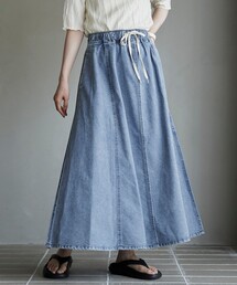コットンレーヨンデニムパネルフレアスカート