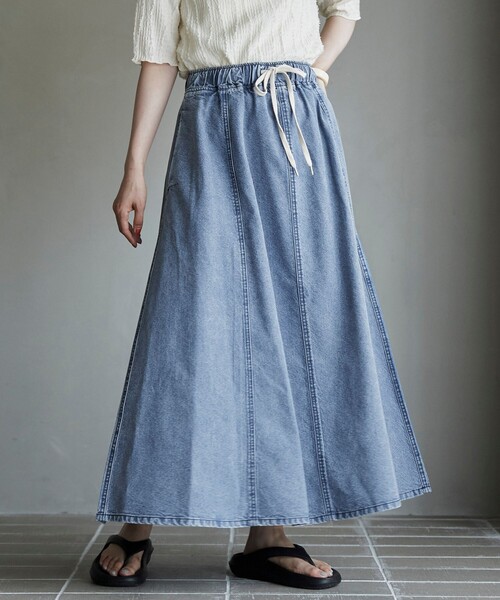 coen（コーエン）の「コットンレーヨンデニムパネルフレアスカート（スカート・レディース・ライトグレー/コバルトブルー/ネイビー・M/L）」の3枚目の写真