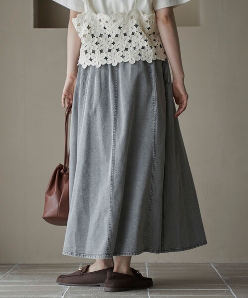 coen（コーエン）の「コットンレーヨンデニムパネルフレアスカート（スカート・レディース・ライトグレー/コバルトブルー/ネイビー・M/L）」の6枚目の写真